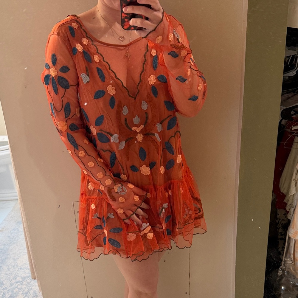 Lulus Orange and Blue Floral Mini Dress